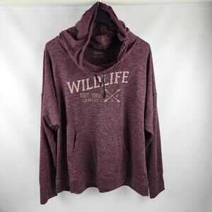 Cabelas Wildlife Hoodie Mens 2XL Lightweight Kangaroo Pocket Burgundy LIVE Logo